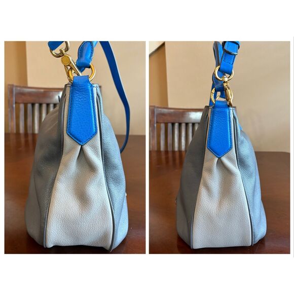 MARC by MARC JACOBS -New Q Hillier Leather Hobo Crossbody/Grey & Blue Colorblock - Picture 7 of 14